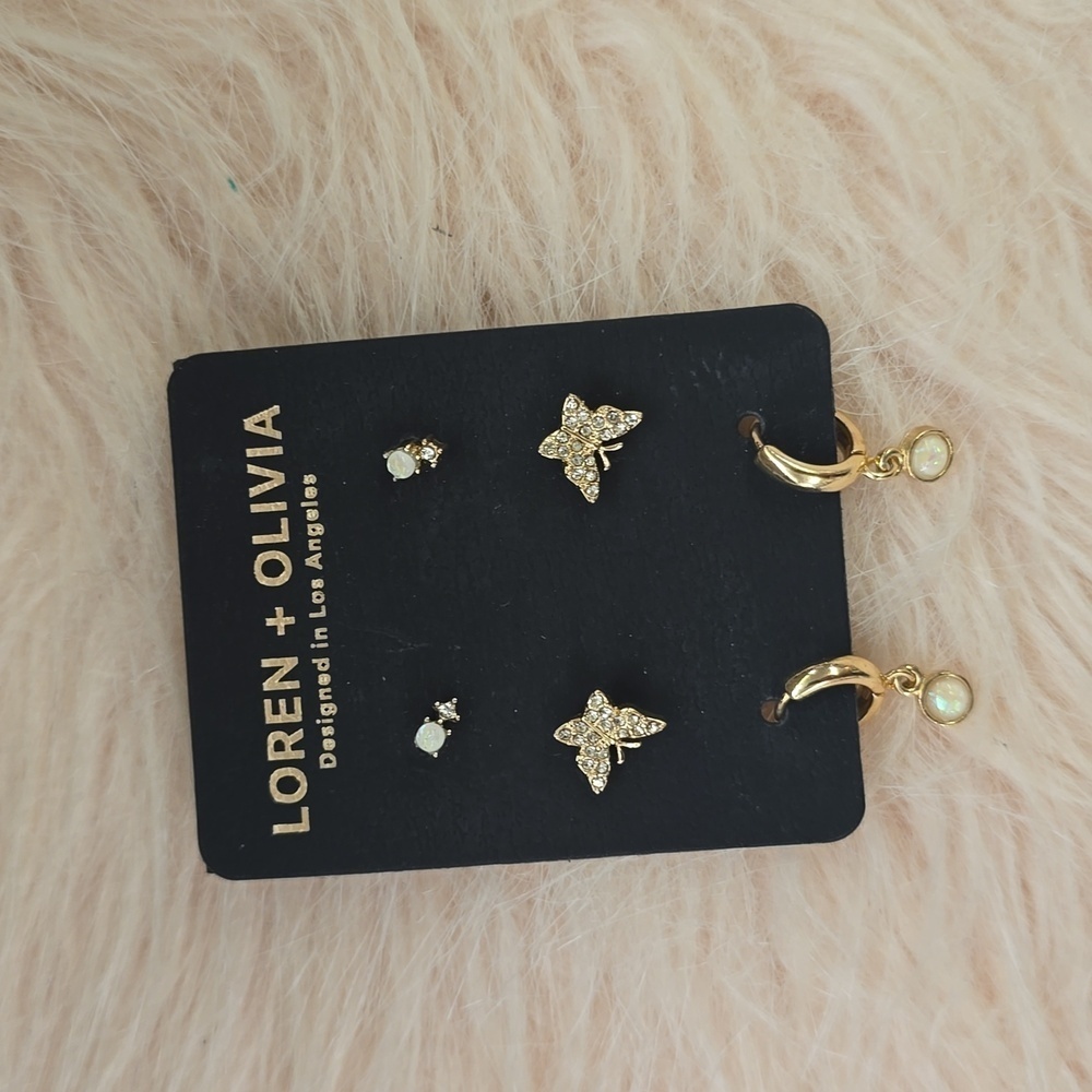 LOREN OLIVIA Gold-tone Set Of 3 Pairs of Earrings | New! - Picture 7 of 9